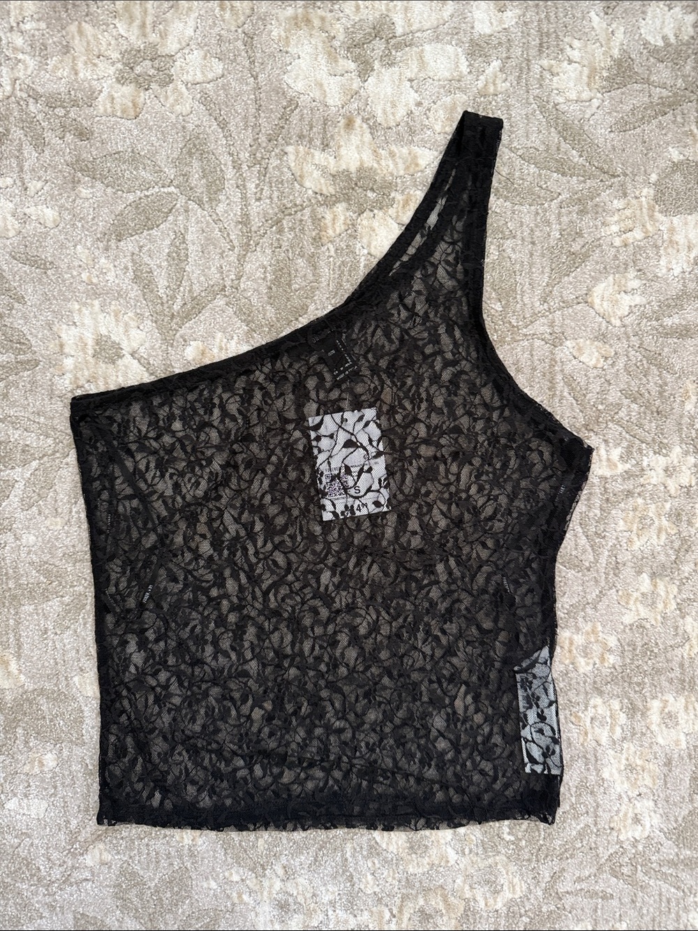 NWT Forever 21 Black One-Shoulder Lace Tank